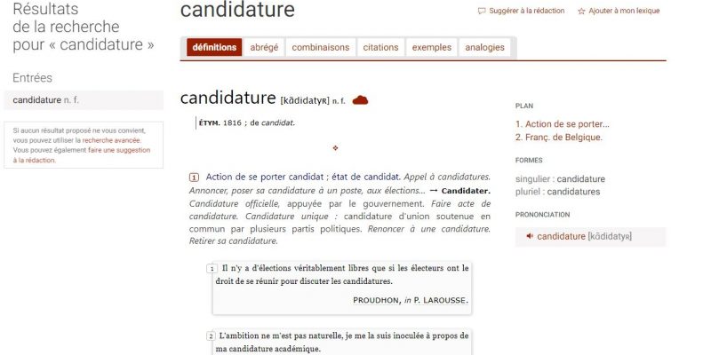 Définition du mot Candidature