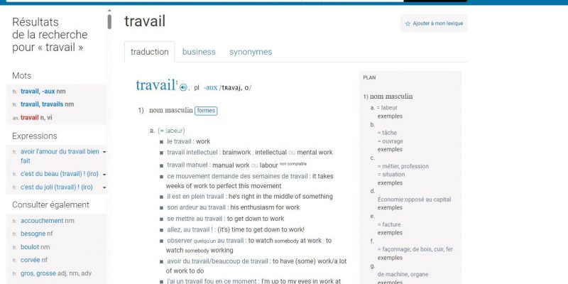Traduction du mot Travail