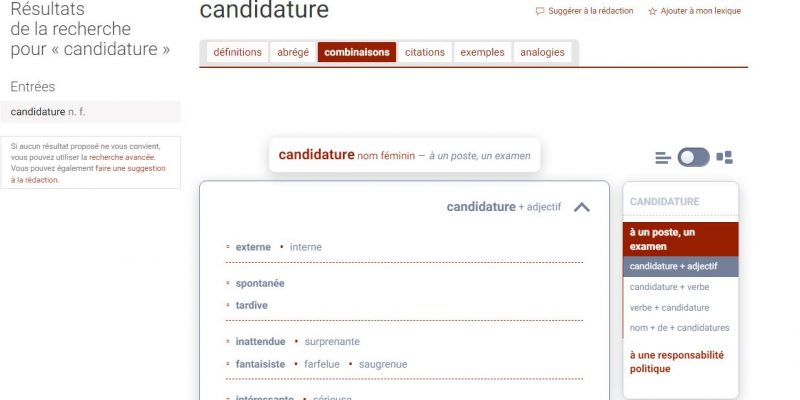 Synonymes du mot Candidature - Vue liste