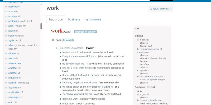 Traduction du mot Work