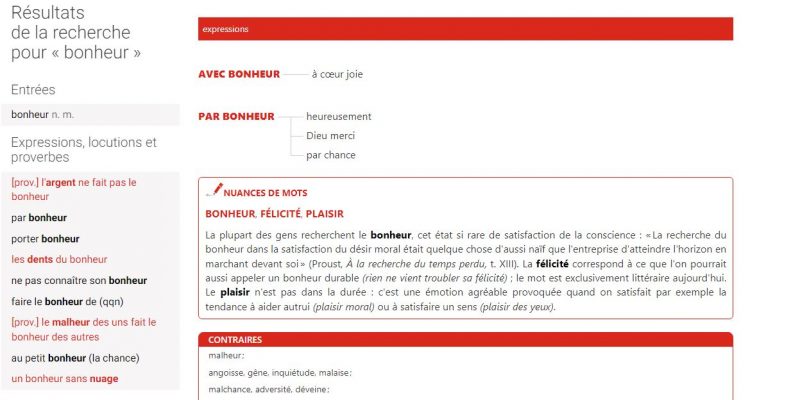 Nuances et contraires du mot Bonheur