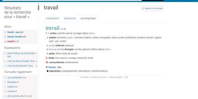 Synonymes du mot Travail