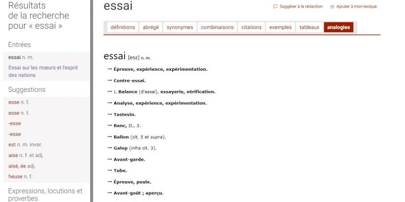 Analogies du mot Essai